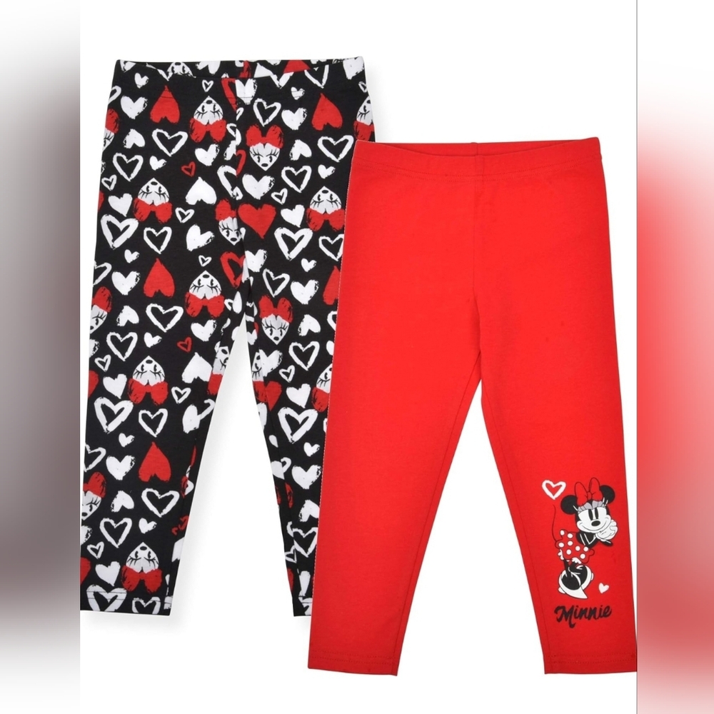 🆕️Disney Minnie Mouse Girls’ 2 Pack Legging Little Kids Sz 6X Red/Black